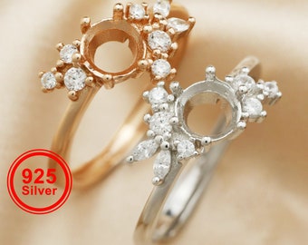 6MM Round Prong Ring Settings Bezel Keepsake Solid 925 Sterling Silver Rose Gold Plated DIY Ring Supplies 1215020