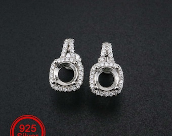 1 paire de clous ronds boucles d'oreilles paramètres Halo pavé solide 925 en argent Sterling lunette bricolage fournitures pour bijoux en pierres précieuses 1702218