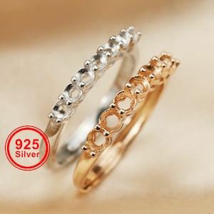 1Pcs 2.5-3MM 7 Stones Solid 925 Sterling Silver Rose Gold Tone Round Prong Bezel Adjustable Ring Settings 1210028