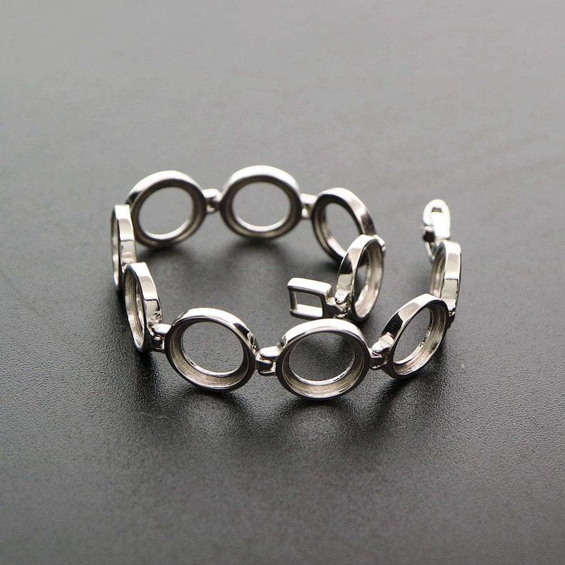 1Pcs Oval and Round Bezel Solid 925 Sterling Silver Bracelet Settings DIY Supplies 1900212 image 5