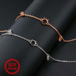 1 pieza de engaste redondo para pulsera de tres piedras, chapado en oro rosa, plata de ley 925 maciza, bandeja para gema de 8''+2'' 1900241
