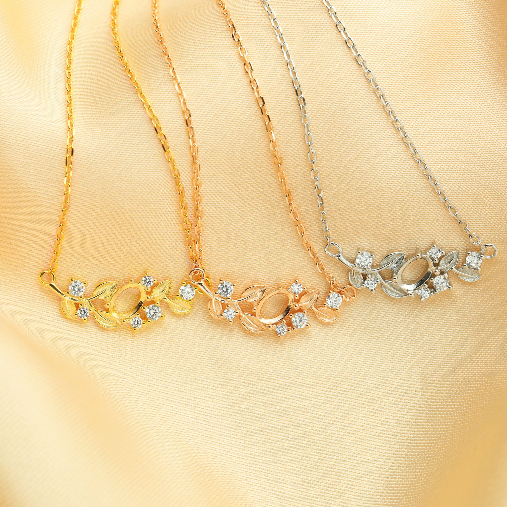 【AAKE】EMBO FLOWER STRING PT 4x6mm Oval Flower Prong Pendant Settings,tree Branch Leaf