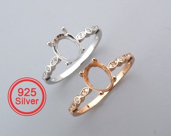 6x8MM Oval Prong Ring Settings Solid 925 Sterling Silver Rose Gold Plated Vintage Style Set Size DIY Ring Bezel for Gemstone Supplie 1224081