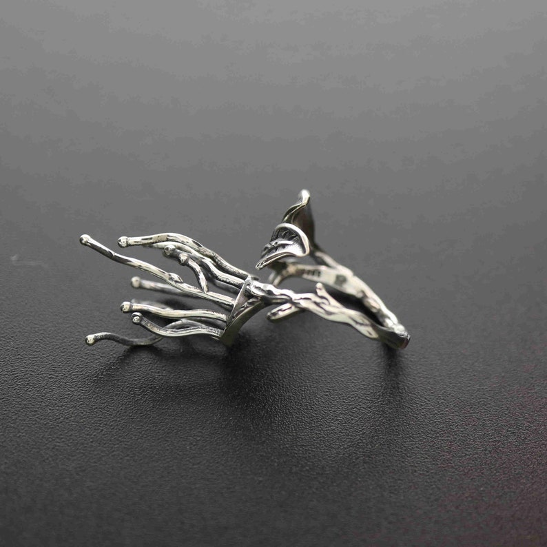 1Pcs 8.5mm bezel 20mm branch claw irregular stone vintage style solid 925 sterling silver antiqued leaf adjustable ring settings 1294128