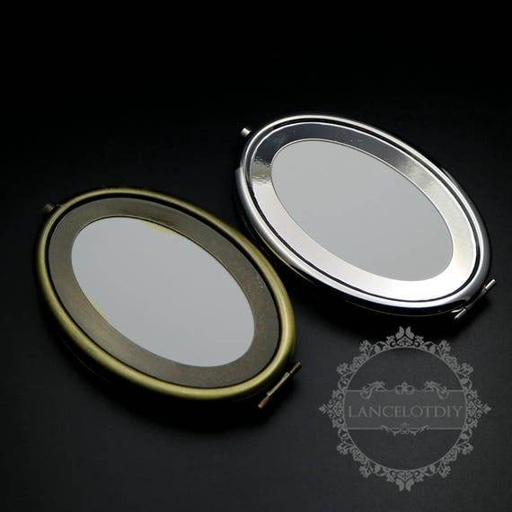 1set 65x95mm Setting Metal Oval Blank Base Bezel Vintage Style Bronze Silver Compact Pocket Mirror Tray Glass Cabochon 1502061