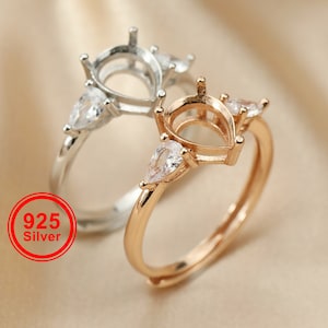 7x9MM Pear Prong Ring Blank Settings Three Stones Bezel Solid 925 Sterling Silver Rose Gold Plated Adjustable Ring Band for Gemstone 1294313