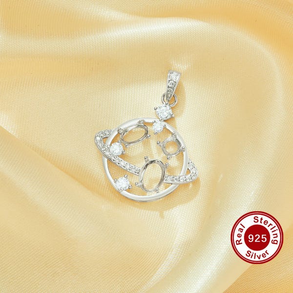 Three Stones Prong Pendant Settings,Space Planet Solid 925 Sterling Silver Pendant With 4MM Round,4x6MM Oval,5x7MM Oval Stone 1421264
