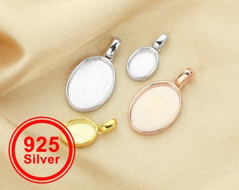 Breast Milk Resin Oval Solid Back Pendant Bezel Settings,Solid 925 Sterling Silver Rose Gold Plated Pendant,DIY Memory Jewelry 1421198