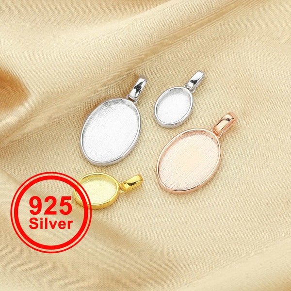 Breast Milk Resin Oval Solid Back Pendant Bezel Settings,Solid 925 Sterling Silver Rose Gold Plated Pendant,DIY Memory Jewelry 1421198