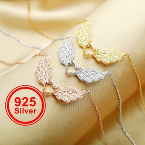 8MM Heart Prong Pendant Settings,Angel Wings Necklace,Solid 925 Sterling Silver Necklace,DIY Jewelry With Necklace Chain 16&#39;&#39;+2&#39;&#39; 1320027