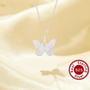 1PCS Minimalist Butterfly Pendant Necklace,Plain Solid 925 Sterling Silver Necklace,No Plating Simple Butterfly Necklace 16''+2'' 6190087