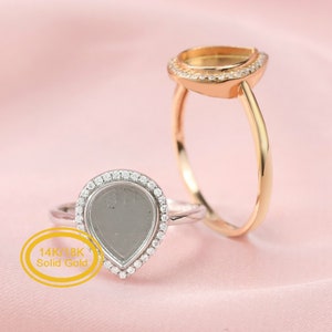 Keepsake Breast Milk Resin Pear Halo Ring Settings  Solid 14K Gold Ring with 1MM Birthstone Diamond DIY Solid Back Ring Bezel 1294271