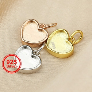 8MM Herz Lünette Einstellungen für Milch Brust Harz Solid Back 925 Sterling Silber Anhänger Charm DIY Lieferungen 1431080
