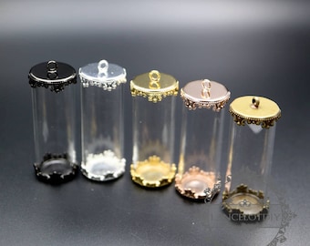 5pcs 40x15mm round glass tube dome bronze,silver,black,gold,rose gold bezel tray DIY wish vial pendant charm supplies 1800232