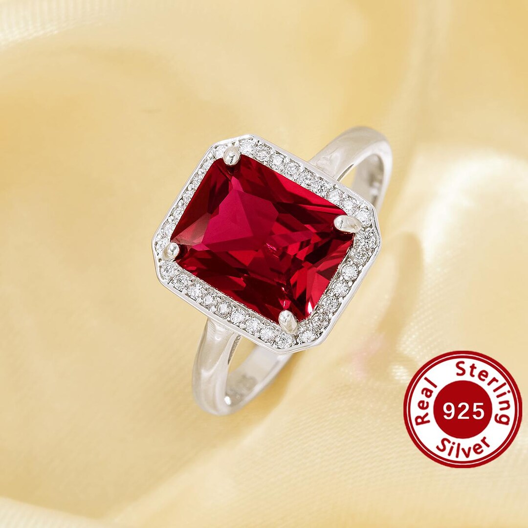 Elegant Rectangle Simulated Ruby Ring With 8x10mm Rectangle