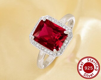 Elegant Rectangle Simulated Ruby Ring With 8x10mm Rectangle