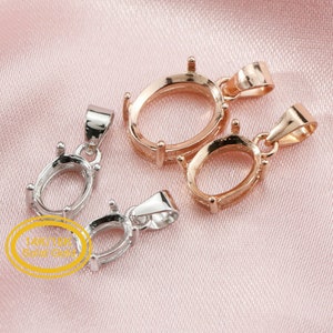 1Pcs Multiple Size Solid 14K 18K Rose Gold Oval Prong Bezel Settings for Gemstone Moissanite Diamond DIY Pendant Charm 1421094-1