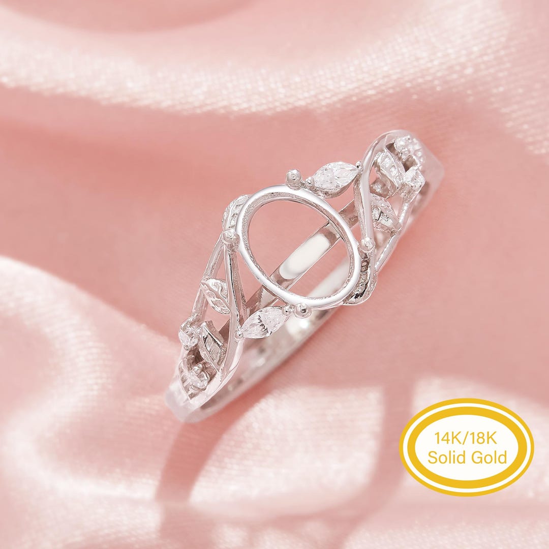 Oval Prong Ring Settings,bypass Shank Solid 14K 18K Gold Ring,tree ...