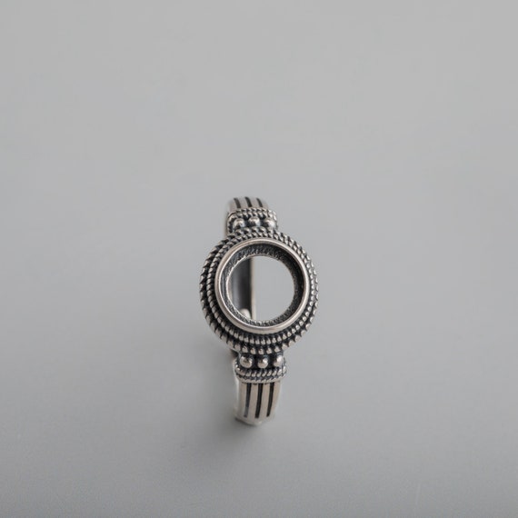 8mm Round Black Onyx Ring Solid 925 Sterling Silver Antique Vintage Style Ball Bead Band Crown Prongs