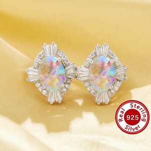 1Pair Color Change Simulated Opal Luxury Oval Studs Earrings,Solid 925 Sterling Silver Studs Earrings,Vintage Styles Earrings 6320043