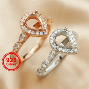 6x8MM Keepsake Breast Milk Memory Halo Pear Prong Ring Settings Art Deco Cathedral Solid 925 Sterling Silver Stackable Ring Bezel 1294363