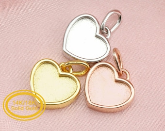 Keepsake Breast Milk Bezel 8MM Heart Pendant Settings Double Sides Solid 14K/18K Gold DIY Memory Jewelry Supplies 1431080-1