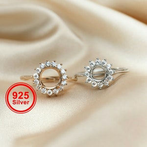 1pcs 4-15mm round CZ stone prong setting 925 sterling silver,rose gold bezel tray adjustable ring settings 1212036