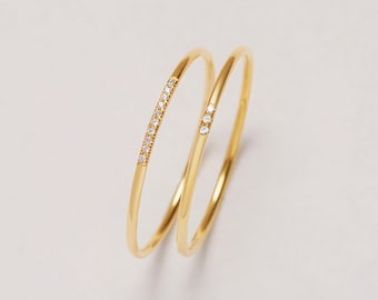 1PCS 1MM Thick Dainty 14K Gold Filled Ring,White Cubic Zirconia Eternity Ring,Minimalist Ring,Gold Filled Slim Band Stackable Ring 1294734
