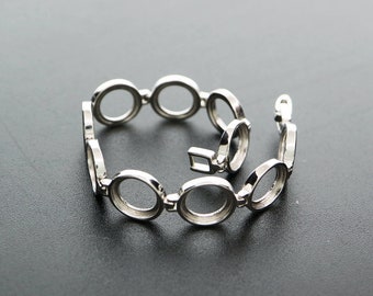 1Pcs Oval and Round Bezel Solid 925 Sterling Silver Bracelet Settings DIY Supplies 1900212