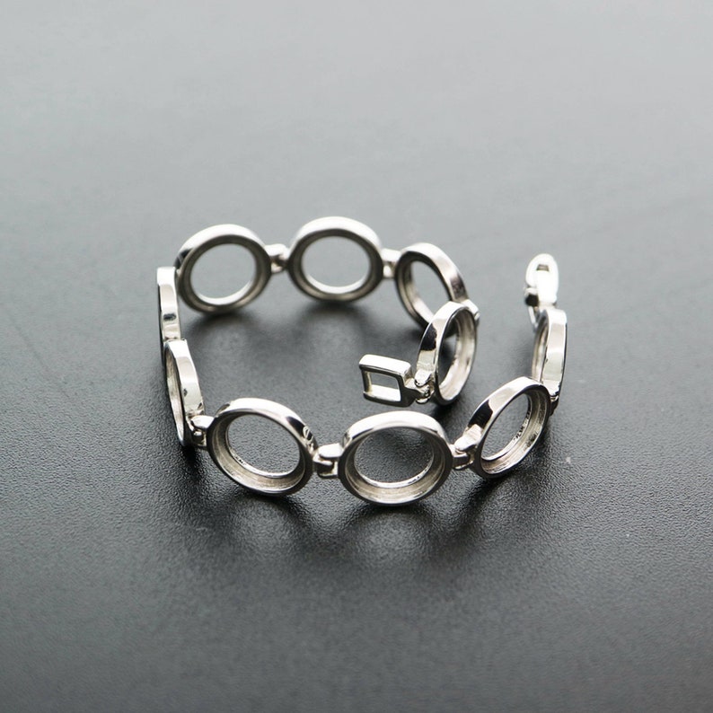 1Pcs Oval and Round Bezel Solid 925 Sterling Silver Bracelet Settings DIY Supplies 1900212 image 1