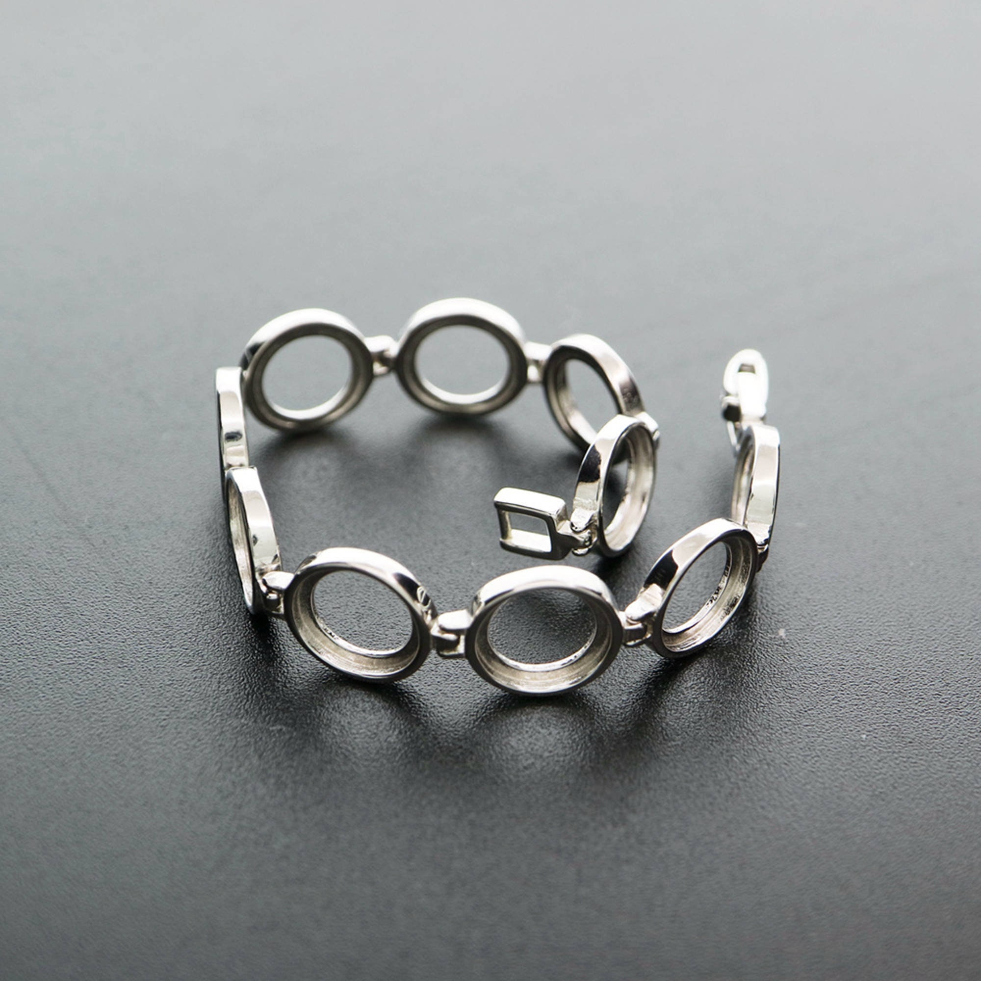 1Pcs Oval and Round Bezel Solid 925 Sterling Silver Bracelet Settings DIY Supplies 1900212