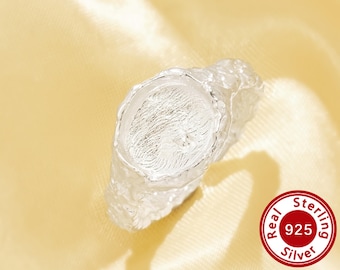 Adjustable ring bezel settings in solid 925 sterling silver with hammer band