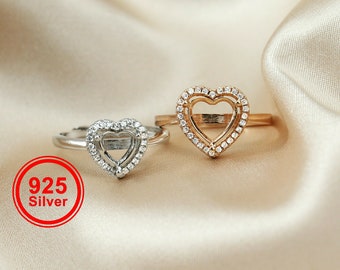 6-8MM Halo Heart Prong Ring Settings Solid 925 Silver Rose Gold Plated Anello regolabile fai-da-te per forniture di pietre preziose 1294237