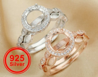 8MM Round Prong Ring Settings,Stackable Solid 925 Sterling Silver Rose Gold Plated Ring,Breast Milk Resin Marquise Stacker Ring Band 1294498