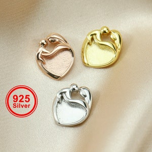 9MM Heart Bezel Settings Mother Baby Love for Breast Milk Resin Solid Back Rose Gold Plated Solid 925 Sterling Silver DIY Pendant 1431096