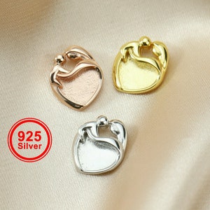 9MM Coeur Lunette Paramètres Mère Bébé Amour pour Lait Maternel Résine Solide Dos Rose Plaqué Or Massif 925 Sterling Argent DIY Pendentif 1431096