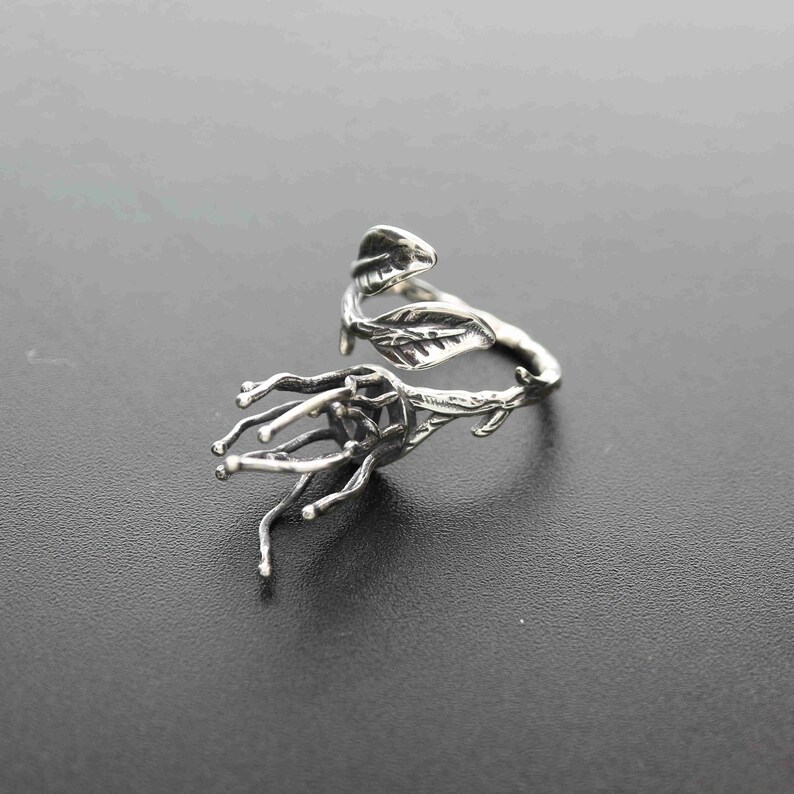 1Pcs 8.5mm bezel 20mm branch claw irregular stone vintage style solid 925 sterling silver antiqued leaf adjustable ring settings 1294128