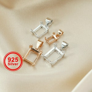 Impostazioni del pendente a griffe rettangolari Semplice placcato oro rosa massiccio 925 Sterling Silver Charm Bezel per pietre preziose 1431094