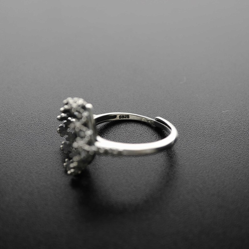 1Pcs 12MM Antiqued Style Solid 925 Sterling Silver Square Cabochon Flower Bezel Adjustable Ring Settings DIY Jewelry Supplies 1294143