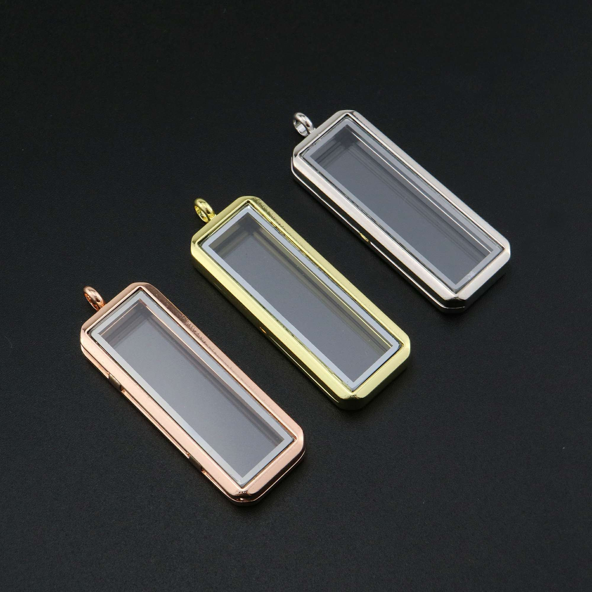 19x57x7mm Silver Rose Gold Plated Alloy Rectangle Glass Locket Etsy