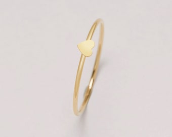 1PCS 3.5MM Tiny Heart Flat Top 14K Gold Filled Ring,Initial Stamping Ring,Minimalist Ring,Gold Filled Slim Band Ring,Stackable Ring 1294732