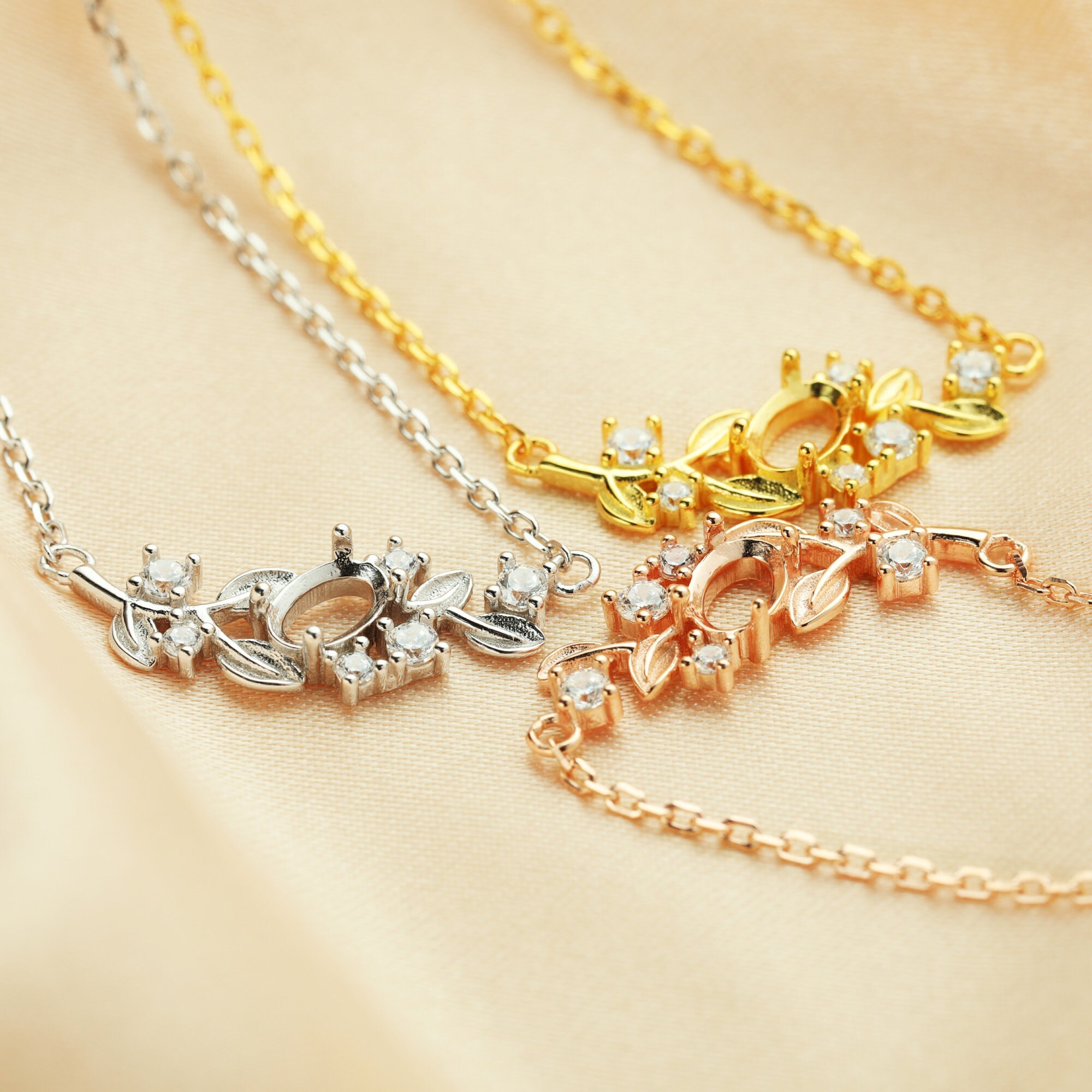 4x6mm Oval Flower Prong Pendant Settings,tree Branch Leaf