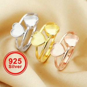 6 MM Lembrança Leite Materno Resina Coração Moldura Anel Configurações, Sólido 925 Prata Esterlina Anel Banhado A Ouro Rosa, DIY Anel Suprimentos 1294598