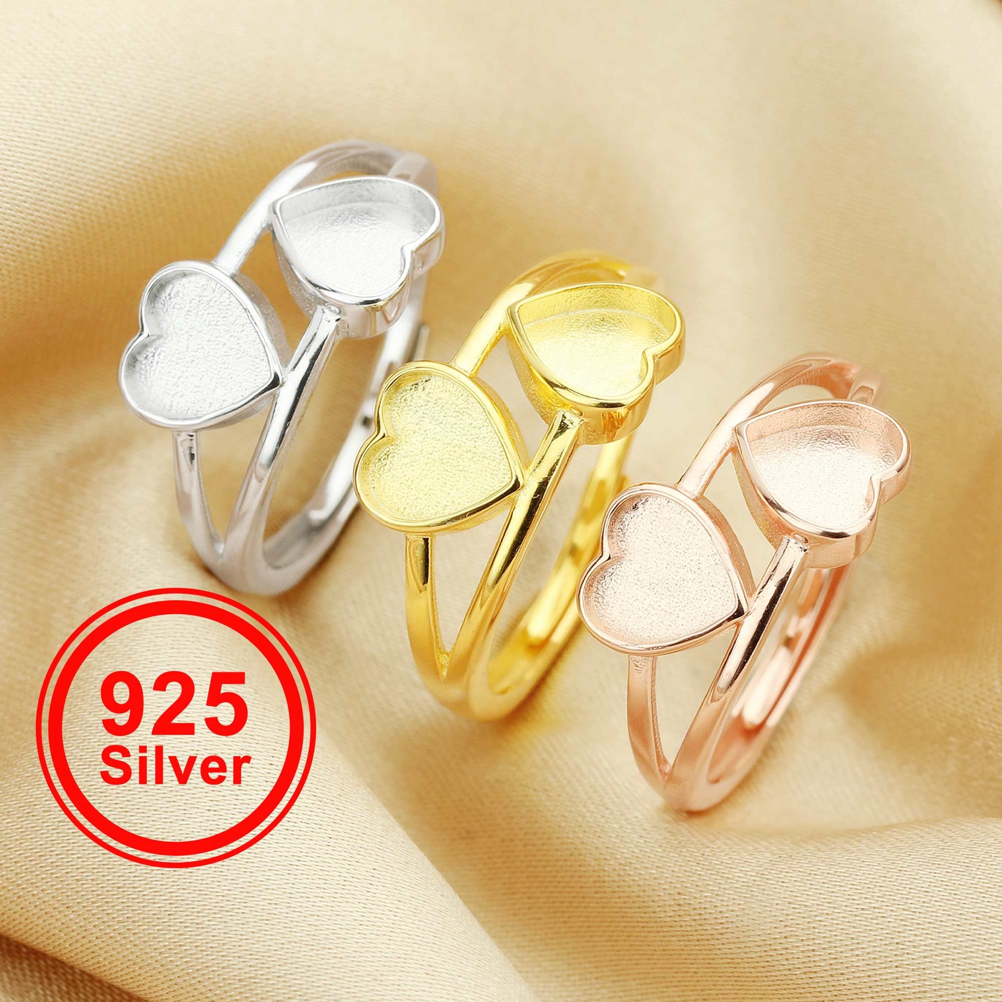6MM Keepsake Breast Milk Resin Heart Bezel Ring Settings,Solid 925 Sterling Silver Rose Gold Plated Ring,DIY Ring Supplies 1294598