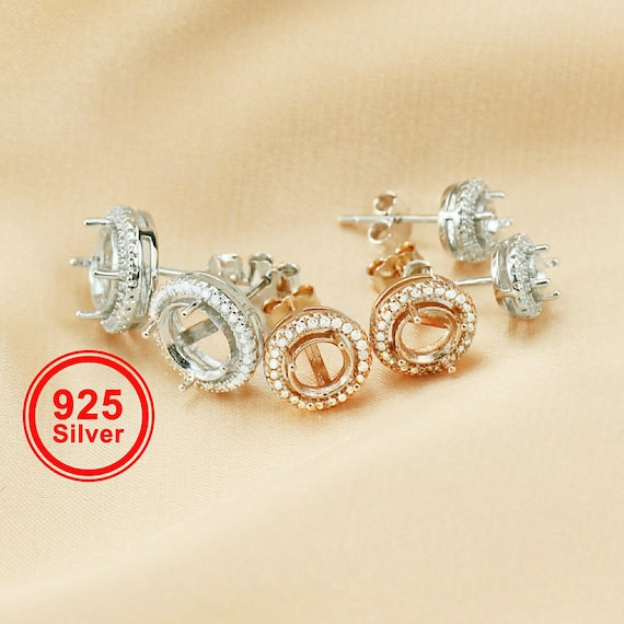 1Pair 925 Sterling Silver Small Cute Sparkling Stud Earrings 18K