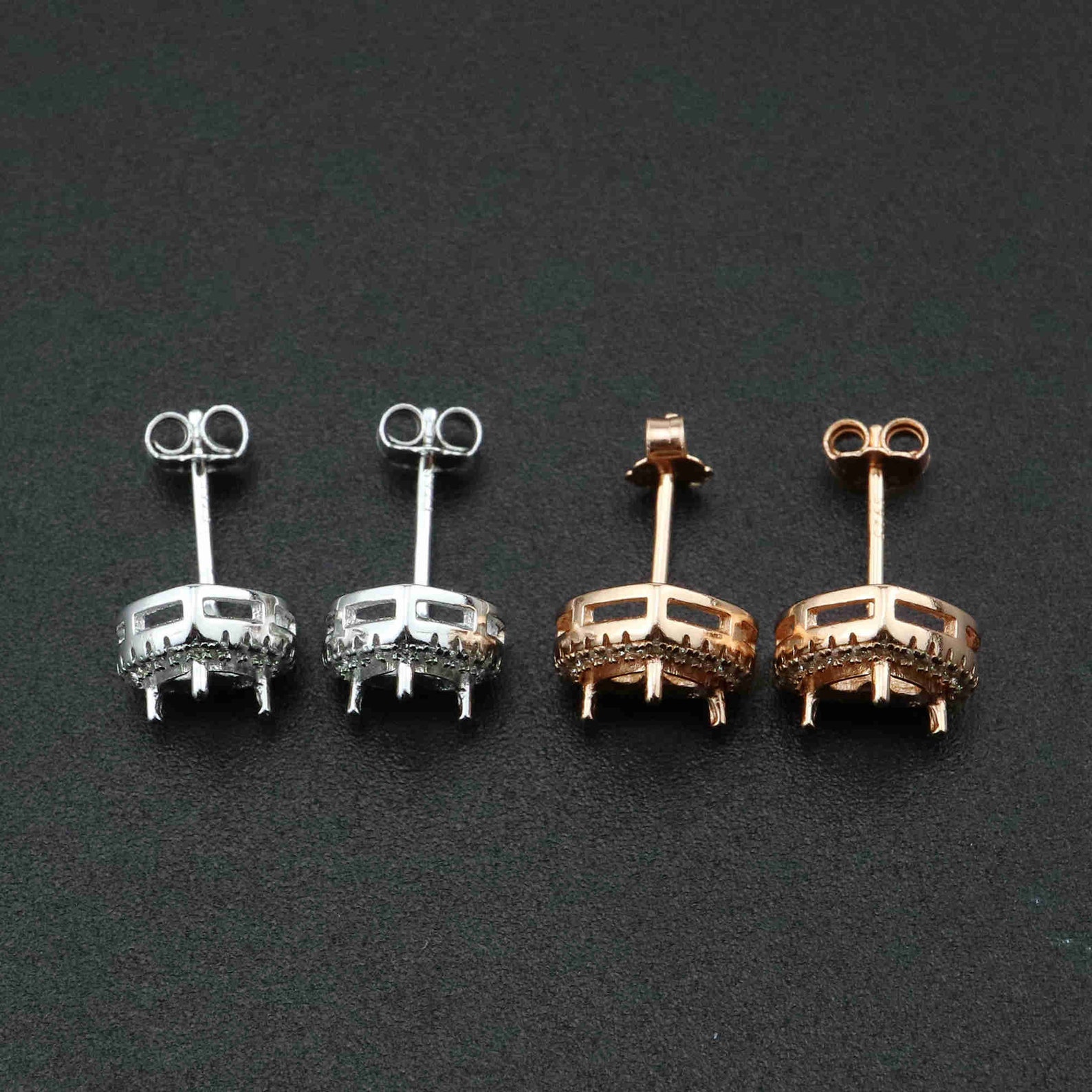 1pair 56MM Rose Gold Plated Solid 925 Sterling Silver Heart Prong