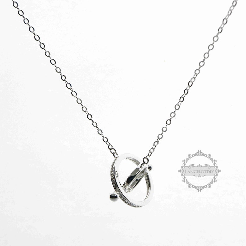 1pcs 9.5mm round bead setting planetary double circles screwed pin solid 925 sterling silver DIY pendant charm necklace 6360507