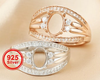 1Pcs Oval Bezel Vinatge Style Rose Gold Plated Solid 925 Sterling Silver Adjustable Prong Ring Settings Blank for Gemstone 1224037