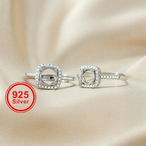 1pcs 6-8MM luxury round Gems Cz stone prong setting solid 925 sterling silver bezel tray Diy adjustable ring 1214025