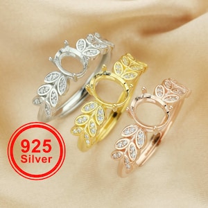 6x8MM Oval Prong Ring Settings,Tree Branch Leaf Art Deco Solid 925 Sterling Silver Rose Gold Plated Ring,DIY Ring Blank For Gemstone 1224148